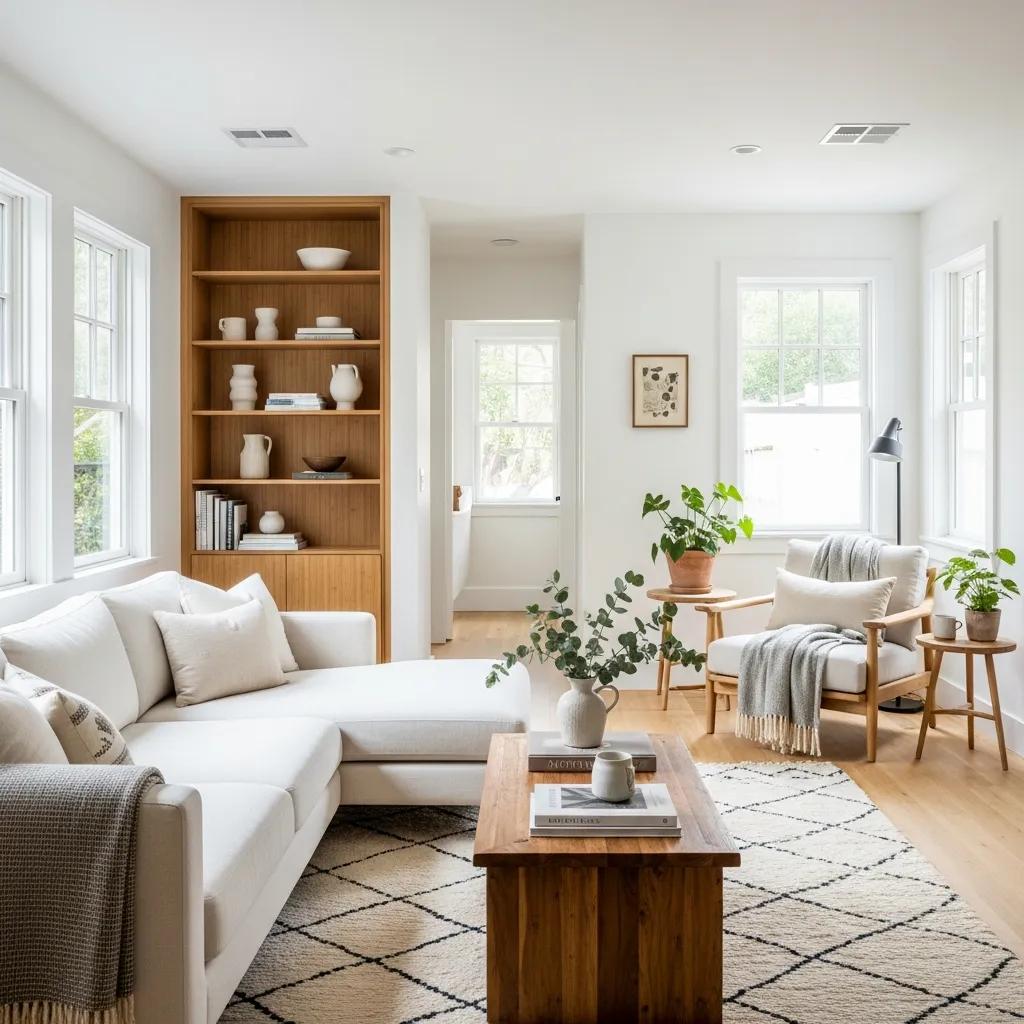 Interior of a well-designed home highlighting natural light, non-toxic materials, and functional layout for healthy living